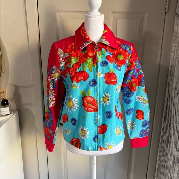 ST JOHN Jacket Poppy Daisy Floral Vibrant Color Spring Artsy Jacket Size (P) - Picture 1 of 13